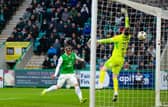 Hibs winger Nicky Cadden scores to make it 2-0 over Aberdeen at Easter Road. (Photo by Ewan Bootman / SNS Group)