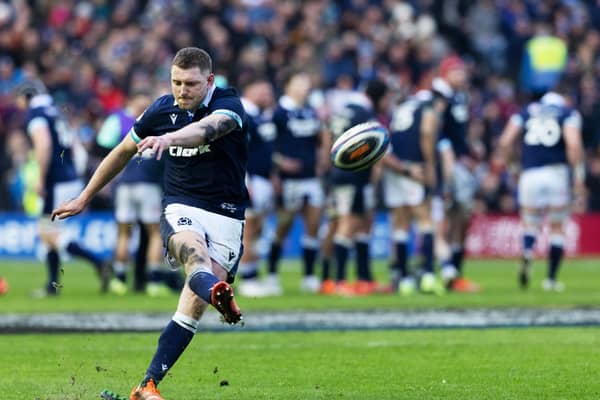 Scotland's Finn Russell takes a successful conversion during the Guinness Six Nations win over Italy at Scottish Gas Murrayfield. (Photo by Craig Williamson / SNS Group)