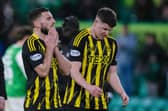 Aberdeen's Graeme Shinnie (left) and Kevin Nisbet look dejected at full time after the 2-0 defeat to Hibs at Easter Road. (Photo by Paul Devlin / SNS Group)