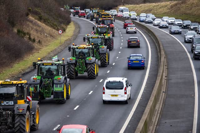Around 50 tractors formed a convoy on the bypass. Picture: Lisa Ferguson