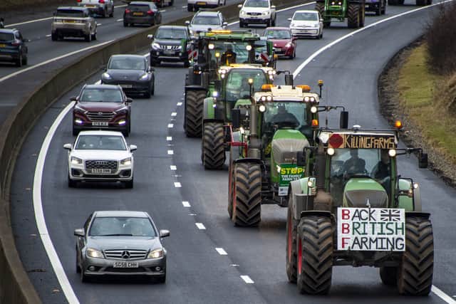 Scottish farmers stage a protest on Edinburgh city bypass over planned changes to inheritance tax. Picture: Lisa Ferguson