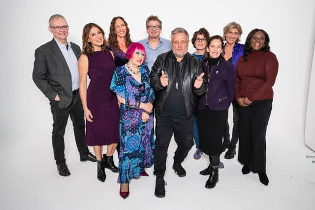 Photographer Rankin, fashion designer Dame Zandra Rhodes and AMMF chief executive Helen Morement with the charity's Faces of Cholangiocarinoma