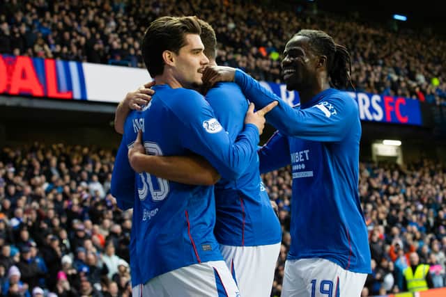 Rangers trio Ianis Hagi, Cyriel Dessers and Clinton Nsiala.