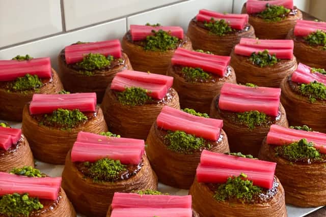 Rhubarb and pistachio Danish