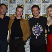Vanessa Kirby, Pedro Pascal, Joseph Quinn and Ebon Moss-Bachrach pose on the press line for Marvel Studios' "The Fantastic Four" during San Diego Comic-Con.