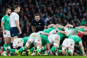 Scotland's Ben White during last season's Guinness Six Nations match against Ireland, with Jamison Gibson-Park on the left.