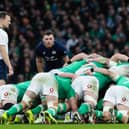 Scotland's Ben White during last season's Guinness Six Nations match against Ireland, with Jamison Gibson-Park on the left.