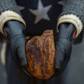 The wooden heart carved from the Bruce Oak, said to have been planted by a young Robert the Bruce, which travelled from the west of Scotland to Jerusalem. PIC: Lisa Ferguson.