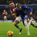 West Ham's Andy Irving challenges Chelsea's Cole Palmer during his first Premier League start. (Photo by ADRIAN DENNIS/AFP via Getty Images)          