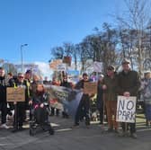 No to Galloway National Park campaigners holding a demonstration outside a special meeting on park proposals held by Dumfries and Galloway Council 