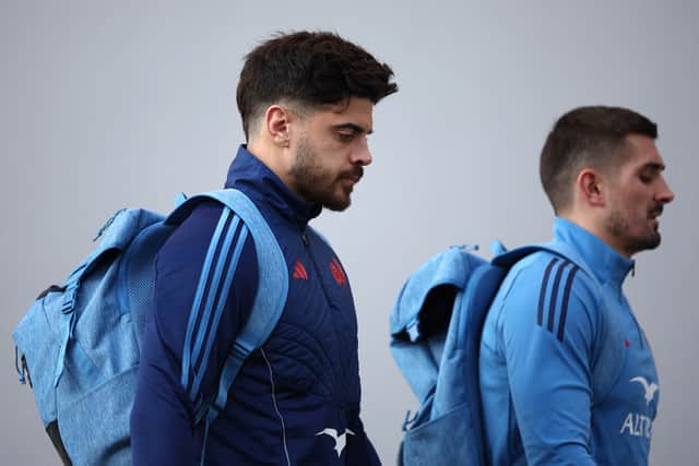 France fly-half Romain Ntamack (left) has been banned for three matches, which can be reduced to two. (Photo by ANNE-CHRISTINE POUJOULAT/AFP via Getty Images)