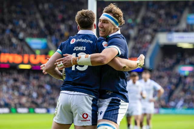 Jamie Ritchie, right, won his 55th Scotland cap in the Six Nations win over Italy.