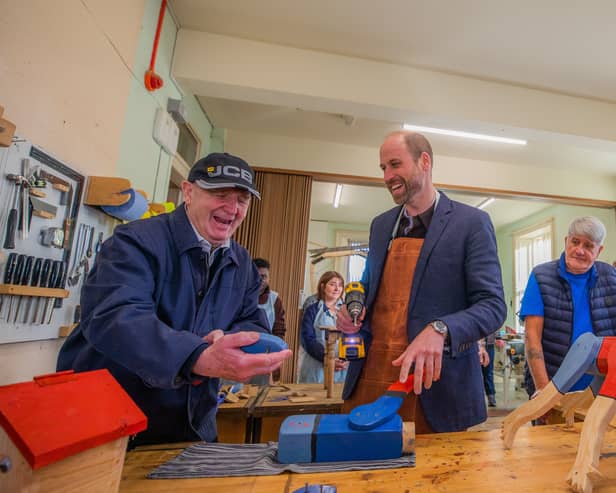 The Duke of Rothesay during a visit to Carnoustie and Monifieth Men's Shed, in Angus, to hear how the organisation is helping men and women build a sense of community and learn new skills