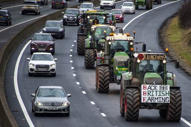 Farmers take part in a tractors protest over changes to inheritance tax on Edinburgh's city bypass at the weekend