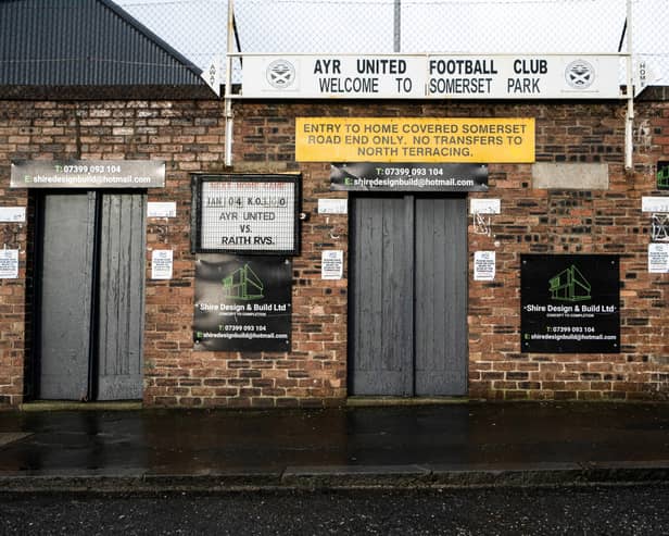 A general stadium view outside Somerset Park, where Ayr United will host Hibs in the Scottish Cup fifth round on Friday. (Photo by Paul Byars / SNS Group)