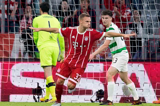 Joshua Kimmich celebrates a goal against Celtic at the Allianz Arena in the 2017 Champions League group stages. Cr: SNS Group.