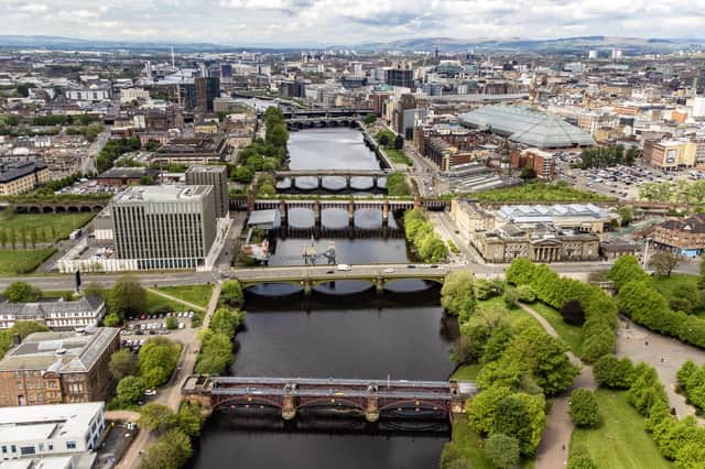 An overhead drone image of the River Clyde