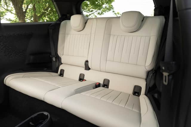 Mini Cooper Electric rear bench. Two adults can sit comfortably, but no middle seat.