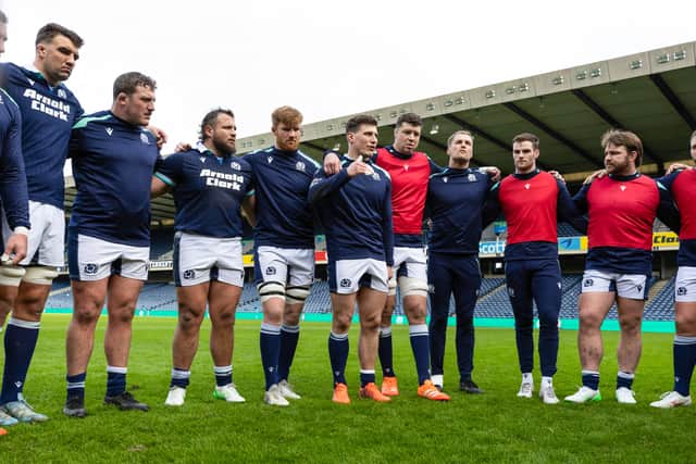 Scotland co-captain Rory Darge addresses the squad ahead of facing Ireland.