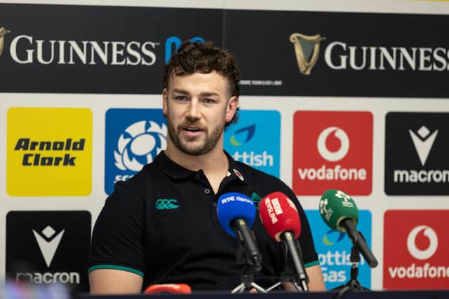 Ireland captain Caelan Doris speaks to the media.