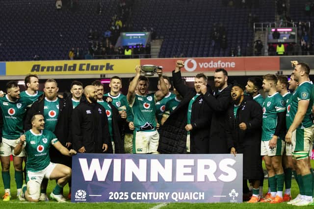 Ireland's Caelan Doris lifts the Centenary Quaich.
