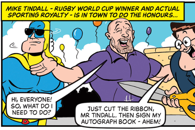 He appears in a cartoon strip with Bananaman.