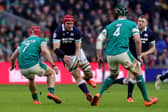 Grant Gilchrist takes on Ireland's Josh van der Flier and James Ryan during Scotland's defeat at Murrayfield.