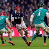 Grant Gilchrist takes on Ireland's Josh van der Flier and James Ryan during Scotland's defeat at Murrayfield.