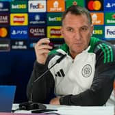 Celtic manager Brendan Rodgers during his pre-match press conference ahead of facing Bayern Munich in the Champions League play-off round first leg. (Photo by Craig Williamson / SNS Group)