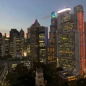 The view from the hotel room at The Murray, Hong Kong