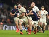 Tom Curry of England charges upfield during the Guinness Six Nations win over France. (Photo by David Rogers/Getty Images)