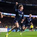 Scotland's Darcy Graham celebrates his second try during the comeback against England at Twickenham in 2019.