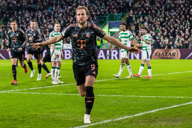 Bayern Munich's Harry Kane celebrates after scoring to make it 2-0 over Celtic.  (Photo by Alan Harvey / SNS Group)