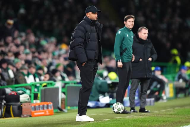 Bayern Munich manager Vincent Kompany on the touchline during the UEFA Champions League match at Celtic Park, Glasgow. Picture date: Wednesday February 12, 2025.