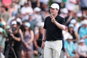 Bob MacIntyre of Scotland gestures on the 18th green during the final round of the WM Phoenix Open in Scottsdale, Arizona. 