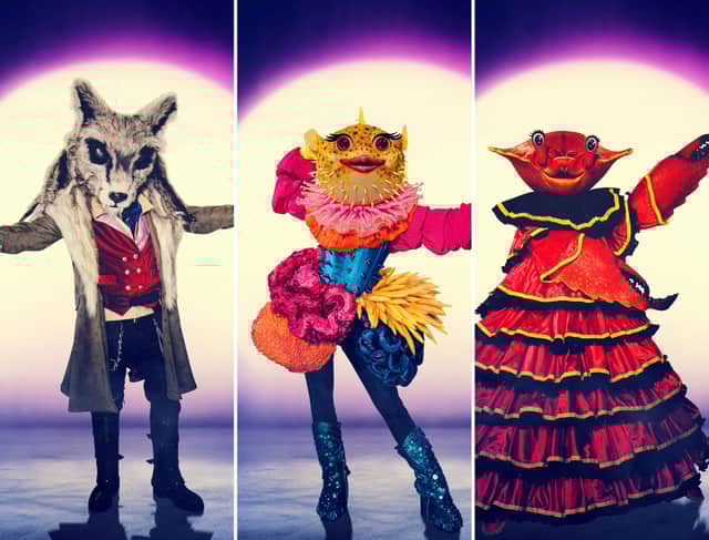 The Masked Singer final three for 2025: (L-R) Wolf, Pufferfish, Dressed Crab