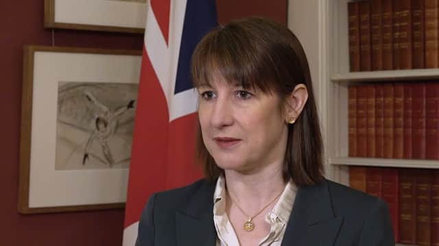 Chancellor of the Exchequer Rachel Reeves recording a broadcast clip in Downing Street, central London