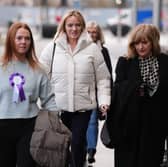 Sandie Peggie, centre, a nurse at Queen Margaret Hospital in Dunfermline, arrives at an employment tribunal in Dundee (Picture: Andrew Milligan)