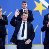 Bob MacIntyre acknowledges the crowd during the opening ceremony for the 2023 Ryder Cup at Marco Simone Golf Club in Rome