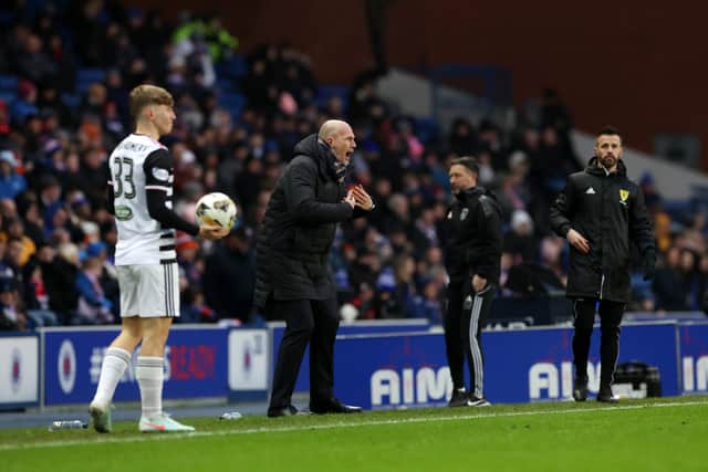 Rangers' Philippe Clement roars his on team on against Queen's Park.