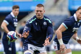 Glasgow Warriors number eight Jack Mann during a Scotland team run at Scottish Gas Murrayfield during the 2025 Six Nations. (Photo by Craig Williamson / SNS Group)