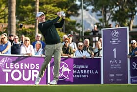 Stephen Gallacher tees off on day three of the Staysure Marbella Legends at Aloha Golf Club in Marbella