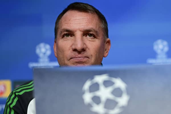 Celtic head coach Brendan Rodgers attends a press conference on the eve of the Champions League play-off second leg against Bayern Munich. (Photo by TOBIAS SCHWARZ/AFP via Getty Images) 