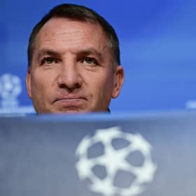 Celtic head coach Brendan Rodgers attends a press conference on the eve of the Champions League play-off second leg against Bayern Munich. (Photo by TOBIAS SCHWARZ/AFP via Getty Images) 