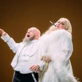 Alasdair Elliott as Count Hauk-Šendorf and Orla Boylan as Emilia Marty in The Makropulos Affair