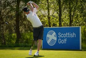 Brad Smith hits a drive during the inaugural Scottish Open for Golfers with a Disability at Cardrona last May 