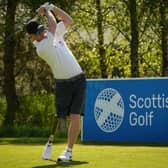 Brad Smith hits a drive during the inaugural Scottish Open for Golfers with a Disability at Cardrona last May 