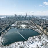 A high-flying photographer has captured New York covered in snow