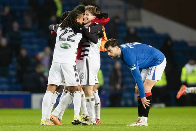 Queen's Park players celebrate at full time after the Scottish Cup win over Rangers at Ibrox. (Photo by Alan Harvey / SNS Group)