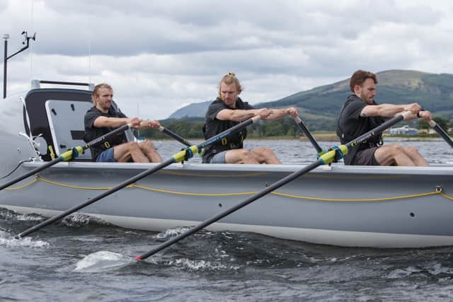 The three brothers training near Dunoon, Argyll and Bute, ahead of their 14,000km row across the Pacific Ocean which they leave for in April